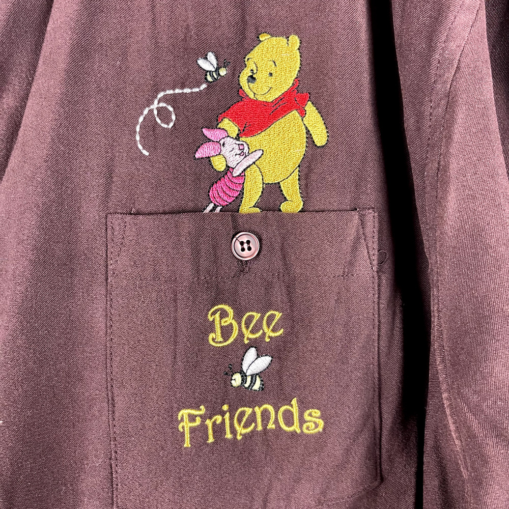 Disney Winnie The Pooh Top Womens 1X Brown Button Up Piglet Bee Friends - Picture 4 of 12